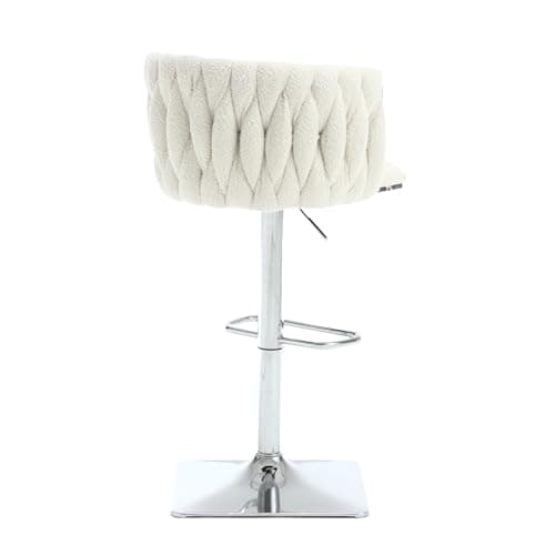 Adjustable Boucle Swivel Bar Stools Set of 2 with Hand Woven Back and Silver Footrest, for Kitchen Island and Dining Room