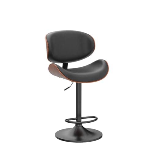 Bentwood Bar Stool Set, Adjustable Height with Footrest, PU Leather, Black Kitchen Bar Chairs