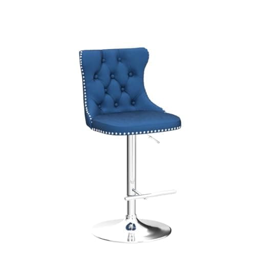 Velvet Swivel Barstools Set of 2, High Back with Nailheads Trim, Blue