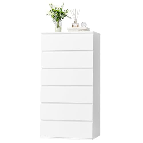 FOTOSOK Tall Black 6-Drawer Dresser with Metal Sliding Rail