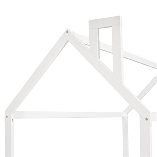 Wood House Bed Frame for Children with Full-Length Guardrail, Twin Size, White