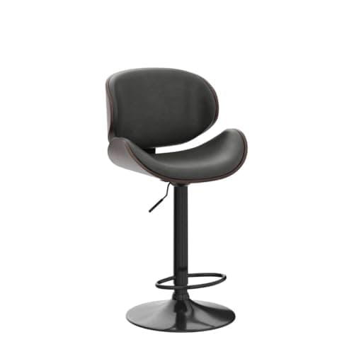 Mid-Century Modern Black PU Leather Bar Stool Set of 4 with Back