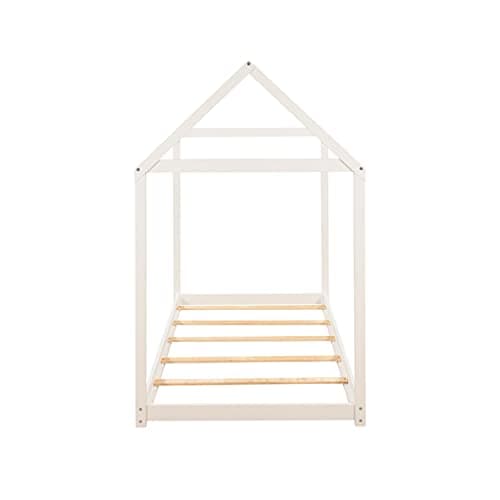 i-POOK White Twin Size Wooden House Bed with Roof