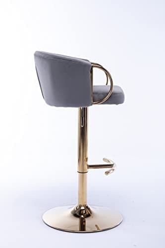Modern Velvet Swivel Bar Stools Set of 2 with Curved Back and Chrome Footrest, Grey