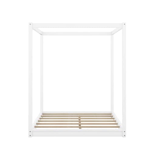 Queen Size Canopy Bed Frame for Adults, Teens, and Children, White