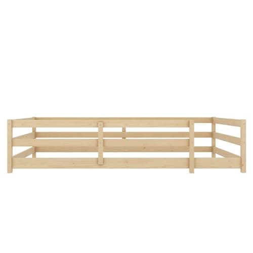 Full Size Wood Floor Bed Frame with Fence - Natural