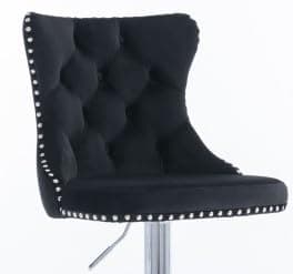 Modern Black Velvet Bar Stool Set with High Back & Nailheads Trim for Home Bar & Kitchen Island