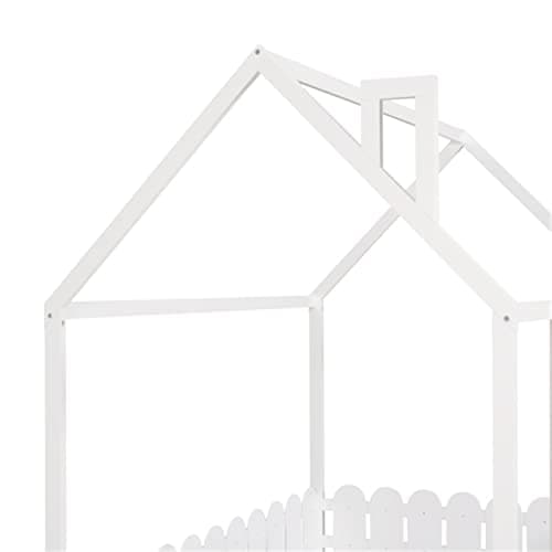 Wooden House Bed for Kids with Full Guardrail, White