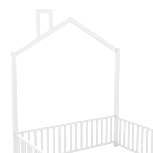 Full Size Metal Montessori Bed with Guardrail, White