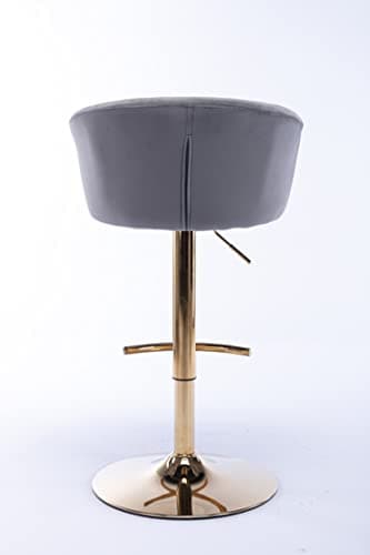 Modern Velvet Swivel Bar Stools Set of 2 with Curved Back and Chrome Footrest, Grey