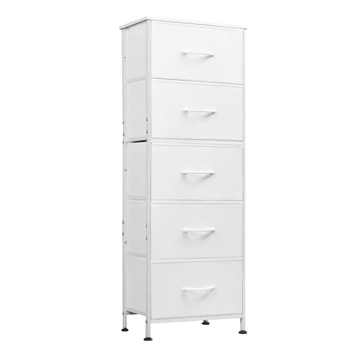 WLIVE 5-Drawer Fabric Dresser with Wood Top - Tall Storage Organizer for Bedroom, Closet, or Hallway in Dark Grey