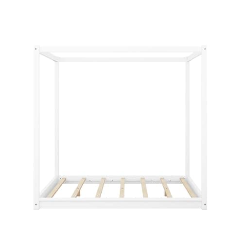 Queen Size Canopy Bed Frame for Adults, Teens, and Children, White