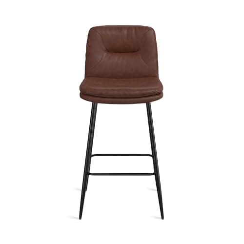 Dark Brown Double-Layer Faux Leather Bar Stools Set of 4