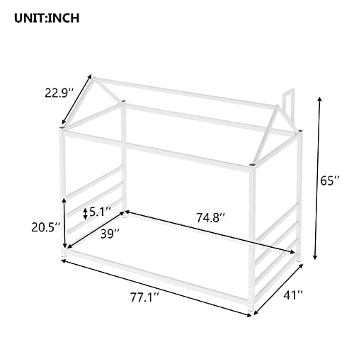 i-POOK White Twin Size House Bed with Roof & Chimney & Storage