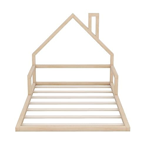 Harper & Bright Designs FullSize House-Shaped Kids Bed, Solid Wood Slats, No Box Spring Needed,Natural