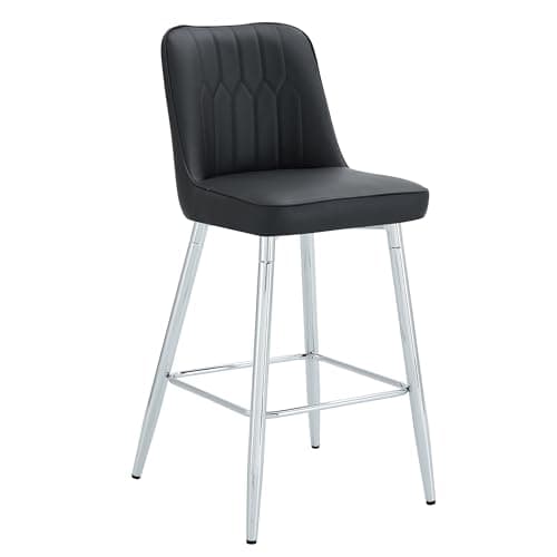 Modern Black Counter Height Bar Stool Set of 4, Faux Leather with Stable Legs