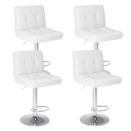 Set of 4 White PU Leather Swivel Barstools for Kitchen Counter