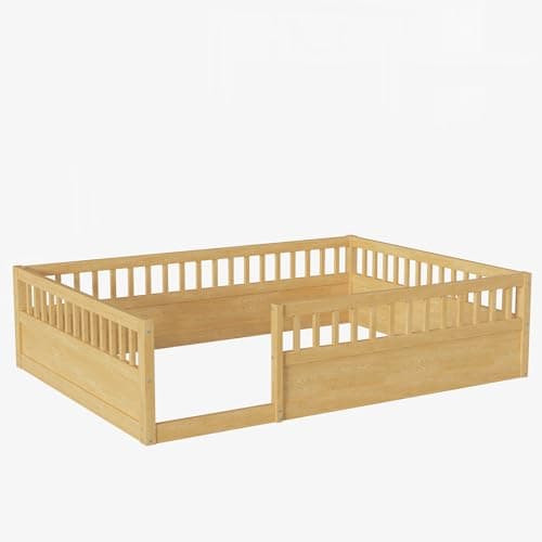 DNYN Full Size Montessori Floor Bed for Kids, Natural Wood & Space Saving Design