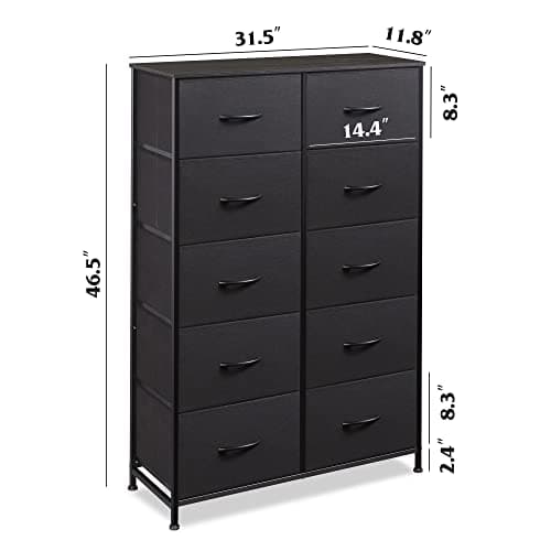 WLIVE Tall Black Dresser with 10 Drawers, Storage Organizer for Bedroom, Closet, and Hallway