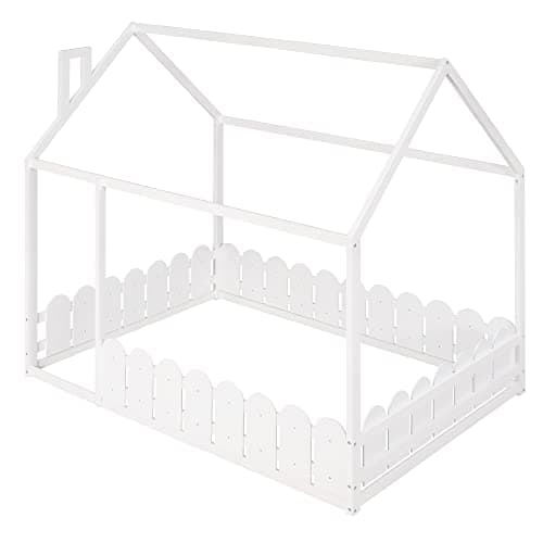 White Wood Cabin Bed Frame for Kids, Teens, Girls, Boys, Adults