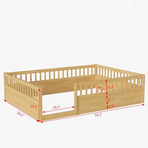 DNYN Full Size Montessori Floor Bed for Kids, Natural Wood & Space Saving Design