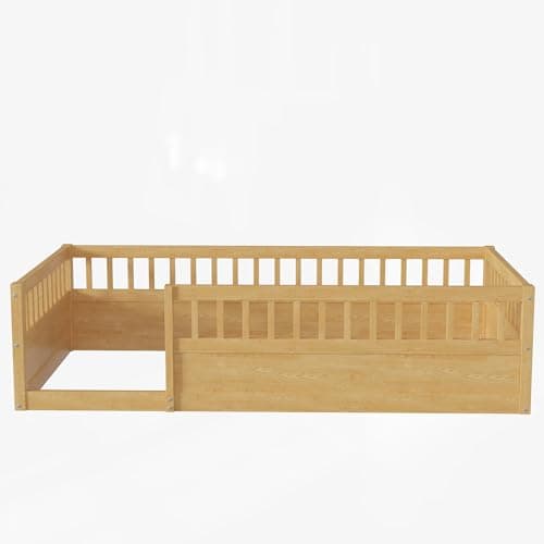 DNYN Twin Size Space-Saving Floor Bed for Kids, Natural Solid Wood & Easy Assembly