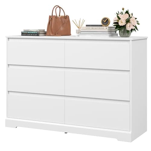 Fotosok Black Modern 6-Drawer Double Dresser, Wide Storage Cabinet