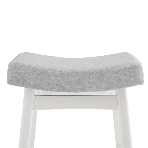 Antique White Leather Bar Stools Set of 3, Sturdy Wood Legs, 24 Inch Farmhouse Counter Height