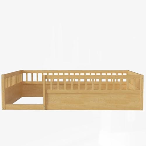 DNYN Full Size Montessori Floor Bed for Kids, Natural Wood & Space Saving Design