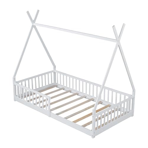 Bellemave Twin Size Floor Bed with Guardrail for Kids