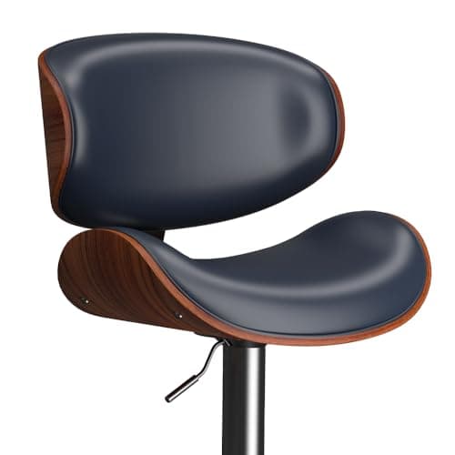 Bentwood Bar Stool Set, Adjustable Height with Footrest, PU Leather, Black Kitchen Bar Chairs