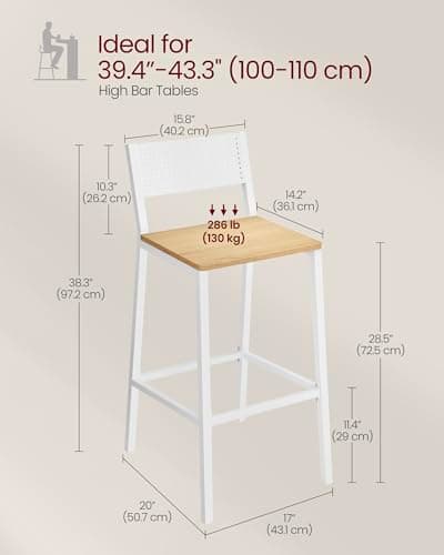 VASAGLE Oak Beige & White Bar Stool Set of 2