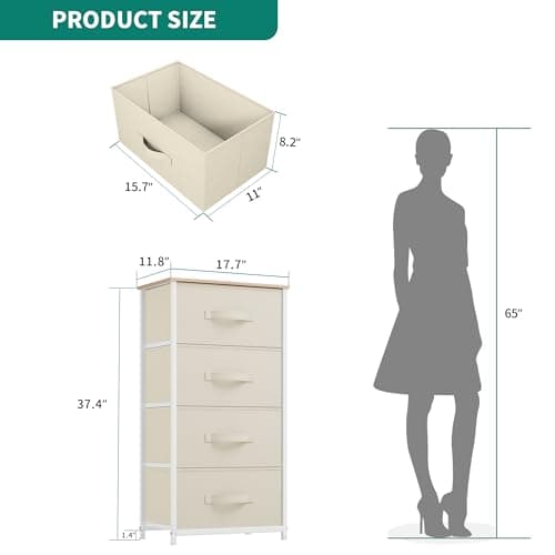 YITAHOME Sturdy 4-Drawer Fabric Dresser, Steel Frame, Wooden Top