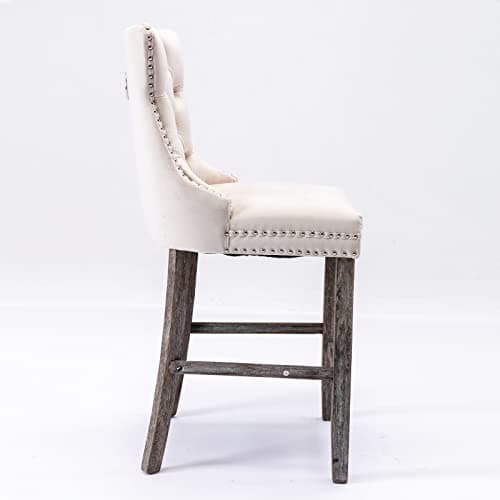 Velvet Bar Stools Set of 2, Beige, Counter Height