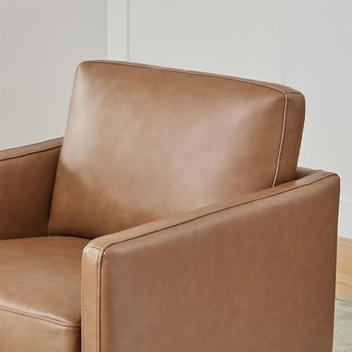 CHITA FSC Certified Mid Century Modern Genuine Leather Swivel Chair, Saddle Seat
