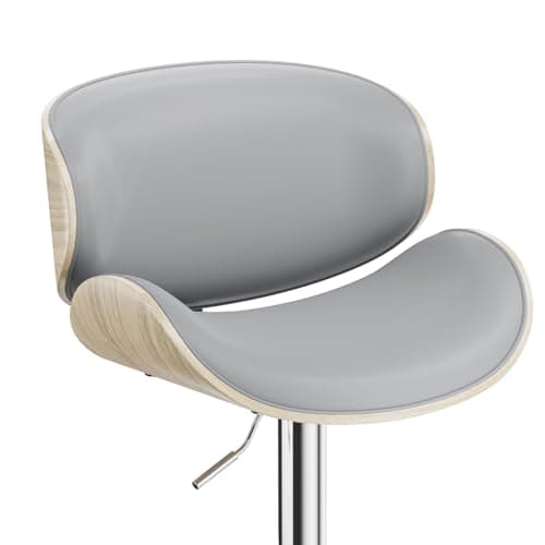 Bentwood Bar Stool Set, Adjustable Height with Footrest, PU Leather, Black Kitchen Bar Chairs