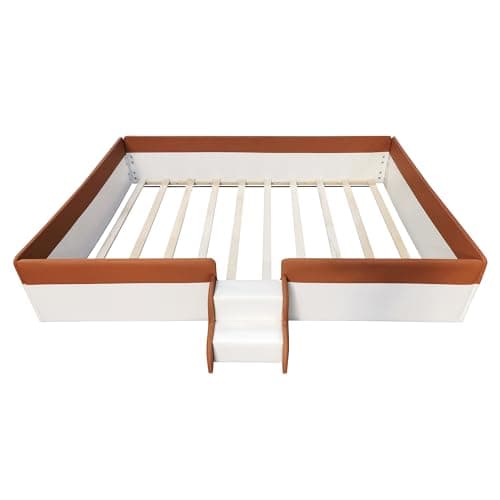 Montessori Queen Size Floor Bed for Kids (Brown+White)