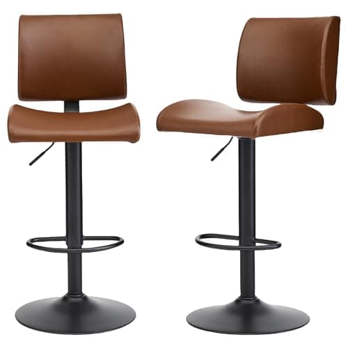 Modern Brown Adjustable Bar Stool Set with Back, Kitchen Island Seat (2PC)
