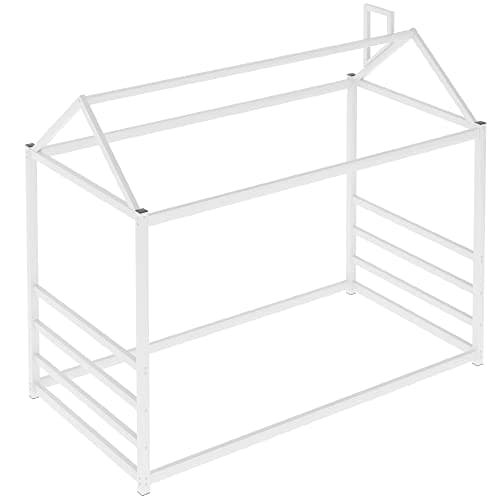 i-POOK White Twin Size House Bed with Roof & Chimney & Storage