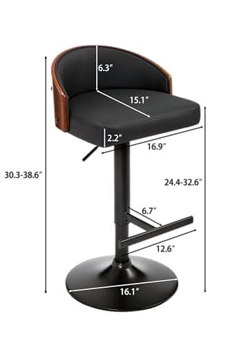 2pcs Swivel Bar Stools, Scratch-Resistant Faux Leather, Black, Kitchen & Dining Room