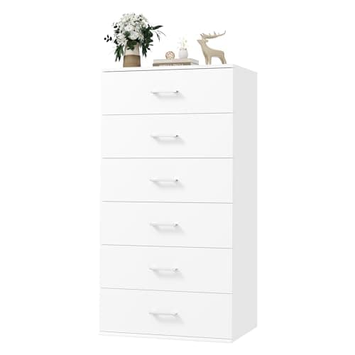 FOTOSOK Black Tall Dresser with 6 Drawers & Modern Handles