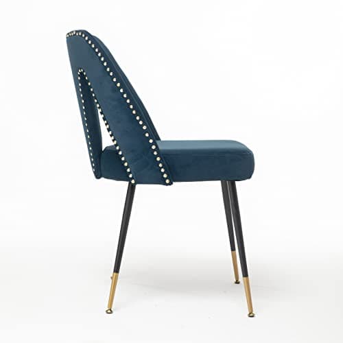 Modern Velvet Bar Stools Set with Gold Black Legs, Blue, Set of 2