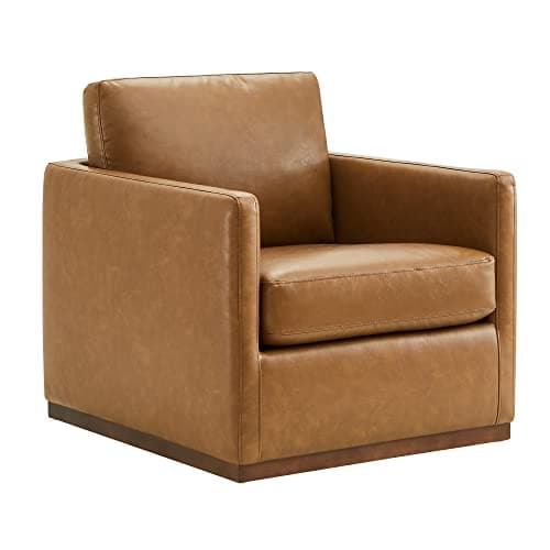 CHITA FSC Certified Mid Century Modern Genuine Leather Swivel Chair, Saddle Seat