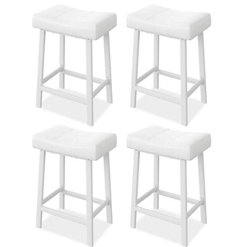 Counter Height Bar Stools Set, 24" White Upholstered Barstools for Kitchen Island