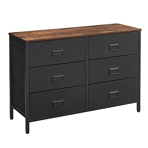 SONGMICS Rustic Brown & Black Fabric Dresser with 8 Drawers ULTS228B01