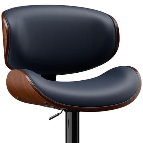 Mid-Century Modern Black PU Leather Bar Stool Set of 4 with Back