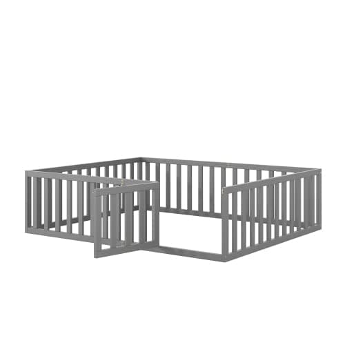 Montessori Floor Bed with Safety Guardrails for Twin Size, Gray