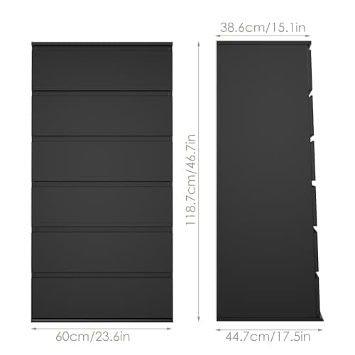 FOTOSOK Tall Black 6-Drawer Dresser with Metal Sliding Rail