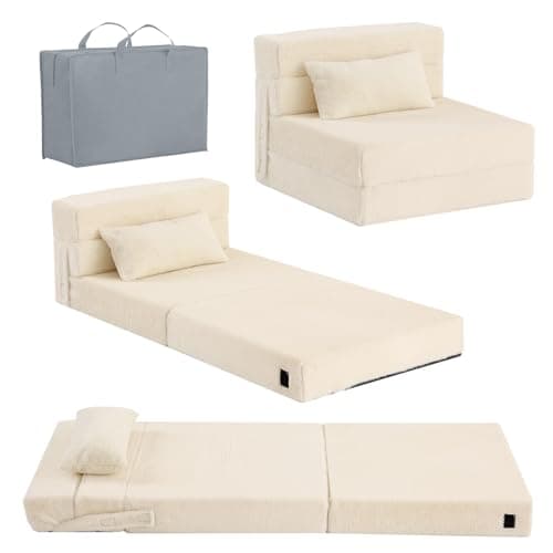 Tiita Kids Foldable Futon Bed Mattress Sofa with Storage Bag, Plush Grey