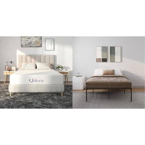 NapQueen 12 Inch Queen Charcoal Memory Foam Mattress & Heavy Duty Bed Frame